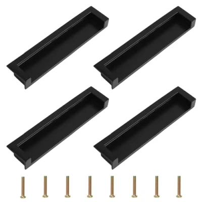 Image of MOROBOR Tatami Hidden Door Handles, 4pcs Embedded Handle, Recessed Finger Pulls with Concealed Screws for Cabinet Wardrobe Drawer(Matte Black,138mm)