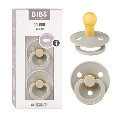 Image of BIBS Colour Soother 2 Pack, BPA Free Dummy Pacifier, Round Nipple. Natural Rubber Latex, Made in Denmark, Size 1 (0 6 Months), Sand