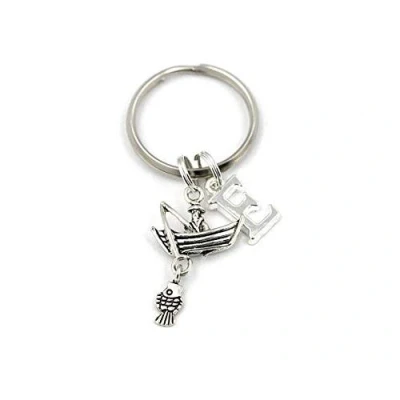 Image of SILVER KNIGHT Fishing Key Ring, Personalized Keychain, Initial Boat Keyring,Fisherman Gift Bag