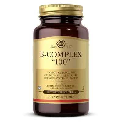 Image of Solgar Vitamin B Complex &quot;100&quot; Extra High Potency Vegetable Capsules Pack of 100 Supports Mental Performance and Reduces Fatigue Vegan
