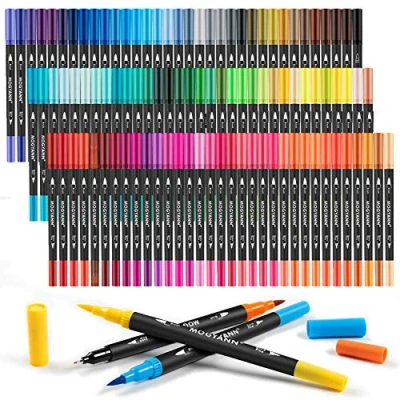 Image of Mogyann Markers for Adult 100 Colors Dual Tip Pens with Fine and Brush Coloring Calligraphy Drawing