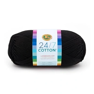 Image of Lion Brand Yarn Company Cotton Yarn, 100 Percent Cotton, Black,15.24x6.35x6.35 cm
