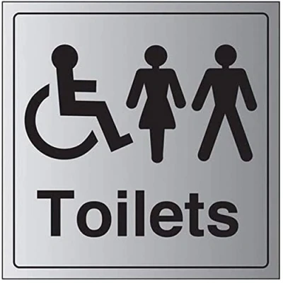 Image of V Safety General Door Disabled/Gents/Ladies Toilet Sign 200mm x 3mm Brushed Alu Comp