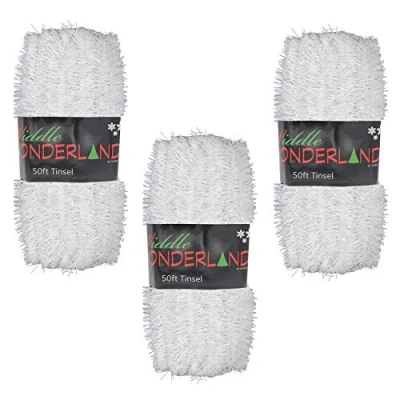 Image of Christmas Tree Tinsel 3 packs of 50ft x 3cm GREAT VALUE White