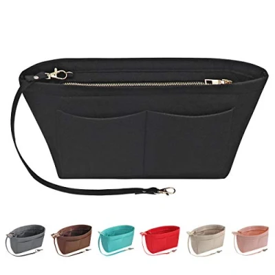 Image of Soyizom Felt Handbag Organiser Purse Insert Bag Organisers Multi Pockets Tote in for Women,Black L