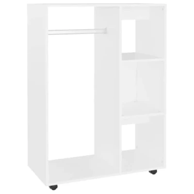Image of vidaXL White Engineered Wood Wardrobe, Bedroom Storage Cabinet with Wheels, Scandinavian Design, 80x40x110 cm