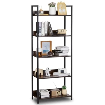 Image of VEVOR Metal Bookshelf, 5 Tier Tall Industrial Rustic Display Vintage Storage Bookcase with Open Shelves, Freestanding Shelving Unit Rack, for Living room, Bedroom &amp; Office