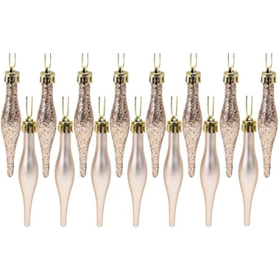 Image of Christmas Concepts® Pack Of 15 8.5cm, 85mm (3.4&quot;) Droplet Baubles Matte &amp; Glitter Design (Champagne Gold)