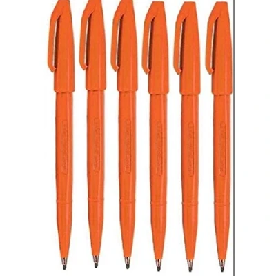 Image of Pentel Orange Original Sign Pen S520 Fibre Tip Marker Pens Colour Fineliner 2mm Nib 1mm Line Width (Pack Of 6)