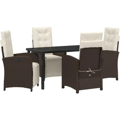 Image of vidaXL 5 Piece Garden Dining Set with Cushions Brown Poly Rattan