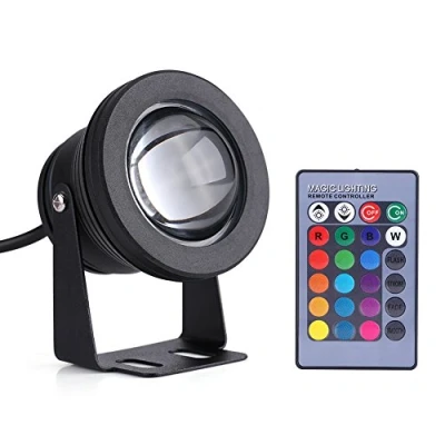 Image of Qiilu 10W 12V RGB LED waterproof spotlight IP68 multicolor lamp with remote control, marine yacht (black)