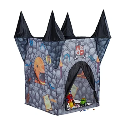 Image of Relaxdays Haunted Castle Play Tent, Spooky Playhouse for Girls and Boys, Age 3 Up, HxWxD: 132 x 110 cm, Grey
