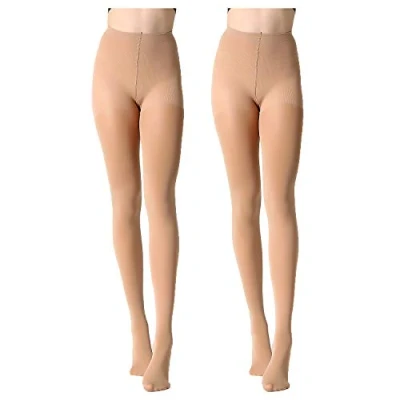 Image of MANZI 2 Pairs 70 Denier Women&#039;s Tights Stretch Run Resistant Opaque Control Top Tights(2 Suntan, S)