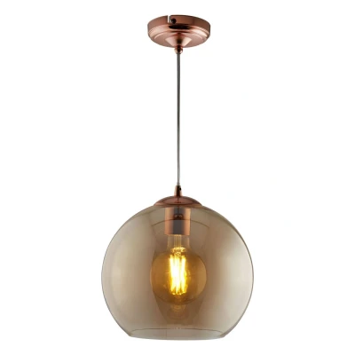 Image of Balls 1 Light Pendant Amber Glass Shade, Antique Brass, E27