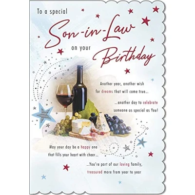 Image of Piccadilly Greetings Traditional Birthday Card Son in Law 9 x 6 inches,whitegreyblack