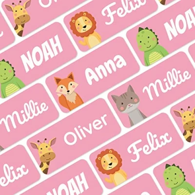 Image of melu kids® Name Labels for Clothes &amp; Items (150, Pink) No Iron Labels, Personalised and Washable Clothing Kids Stickers, Stick on Tags School, Care Homes
