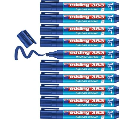 Image of edding 383 flipchart marker blue box of 10 chisel nib 1 5 mm for writing, drawing and marking on paper does not bleed through dry out