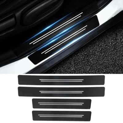 Image of 4 Pcs Fiber Car Door Sill Protectors for Skoda Superb 3 B8 2017 2021 2022 2023, Carbon Threshold Scuff Plate Cover Kick Plates(White)