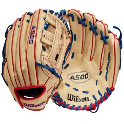 Image of WILSON A500 12 Utility Youth Baseball Glove Right Hand Throw, Blonde/Red/Royal