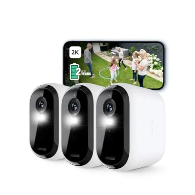 Image of Arlo Essential 2K XL Video Outdoor Security Camera Wireless, Battery Operated Home With Colour Night Vision, Light, Siren, 2 Way Audio &amp; WiFi, Secure Free Trial, 3 Cameras, White