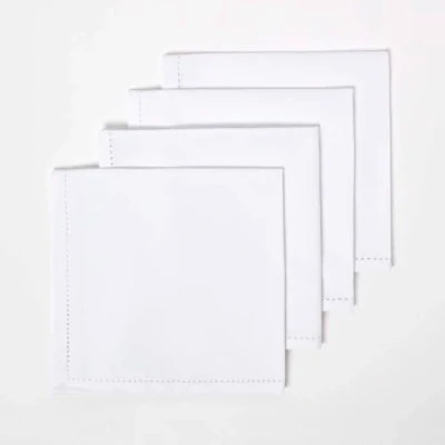 Image of HOMESCAPES Four White Napkins 100% Cotton 18 x Inch (45 45 cm) Easy Care Table Hand Woven Washable at 40 Deg C