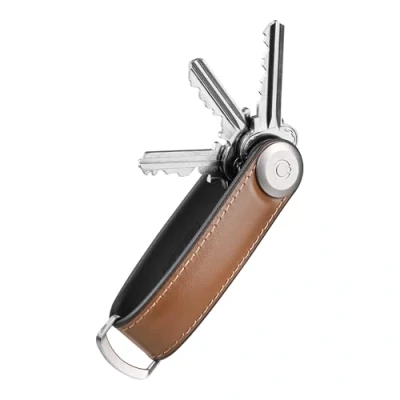 Image of Orbitkey Key Organizer Hybrid leather Premium Nappa &amp; TPU, Stainless Steel Locking Mechanism, Slim Quiet Profile, Acorn, One size