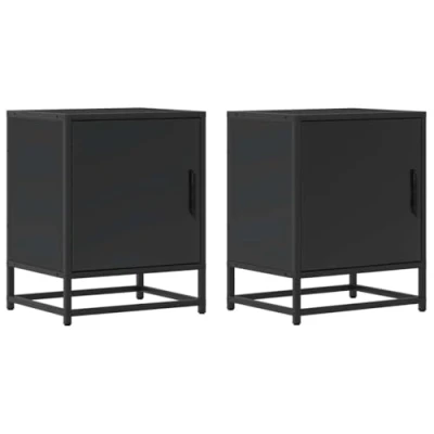 Image of vidaXL bedside cabinet engineered wood/metal black 40x31x50 cm with door for bedroom nightstand