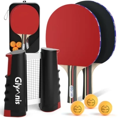 Image of Glymnis Table Tennis Set Portable Ping Pong with Retractable Net, Bats, 3 Star Balls &amp; Storage Bag, Premium All in One Kit for Any