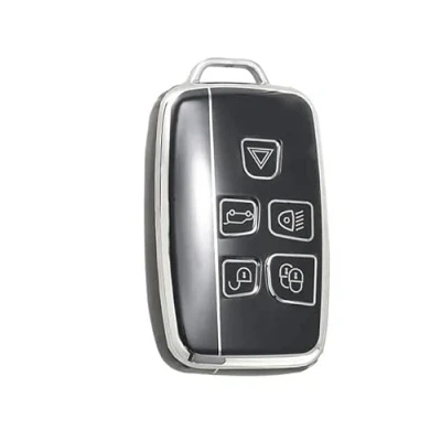 Image of StyleC Remote Car Key Fob Cover Case compatible with Land Rover Range Sport for Jaguar XF XJ (Black Silver)