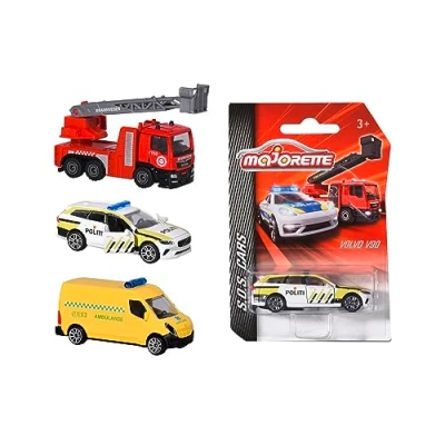 Image of Majorette 212057182007 Norwegian rescue vehicles vehicles, available as fire engine, Volvo V90 police car or ambulance, 7.5 cm, ab 3 (assorted)