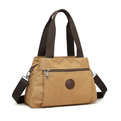 Image of Kono Canvas Handbag Women Hobo Shoulder Bag Vintage Top Handle Crossbody Casual Multifunction Tote for Working Shopping (Brown)