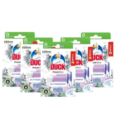 Image of Duck Fresh Discs Toilet Cleaner Refill Twin Pack, Prevents Limescale Build Up, Fights Stains That Harbour Germs, Eucalyptus &amp; Lavender Fragrance, Pack of 5 (Total 10 x Tubes)