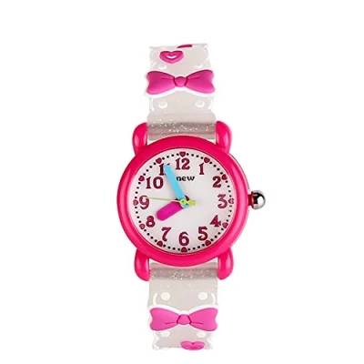 Image of ele ELEOPTION Children&#039;s Watch Waterproof 3D Cute Cartoon Design Round Dial Silicone Rubber Jelly Color Band Quartz Wristwatch for Little Xmas Girls Boy Kids Children (Bowknot, White)