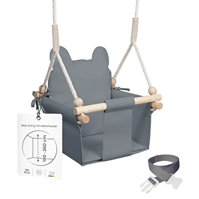 Image of MAMOI® Wooden baby swing seat for toddlers, Indoor toddler swings chair from birth, Kids bouncer garden, Child rocker set 8 months