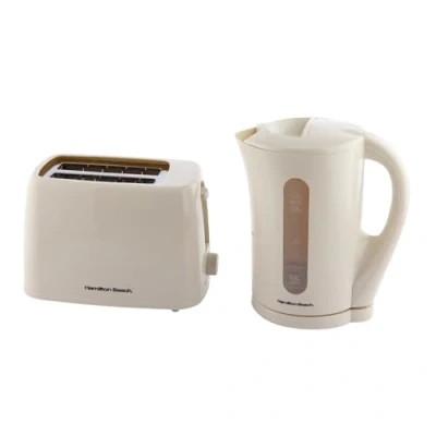 Image of Hamilton Beach Cream Kettle and Toaster Set, Essential, Electric 1.7L, Wide Slot 2 Slice, Boil Dry Protection, 6 Browning Levels HBESSC
