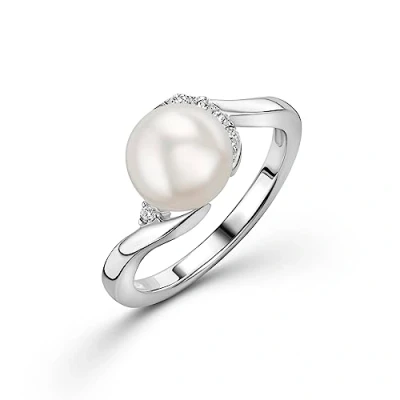 Image of OROVI White Freshwater Pearl Ring with Cubic Zirconia Sterling 925 Silver (Jewellery Set)