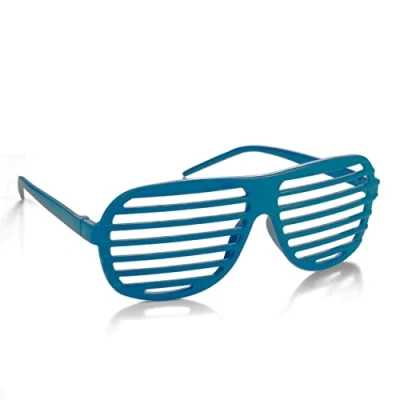 Image of Komonee Blue Shutter Shades Fun Novelty Plastic Party Retro Fancy Dress Costume Prop Rave Club Eyewear Disco Adults 80&#039;s Sunglasses
