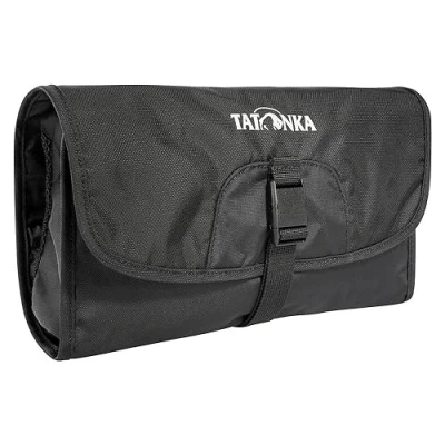 Image of Tatonka Small Travelcare Toiletry Bag Flat Laundry for Hanging with Compartment and Mirror Black 25 x 17 4 cm