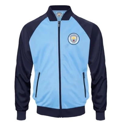 Image of MANCHESTER CITY FC Official Football Gift Boys Retro Track Top Jacket 8 9 Years Sky Blue