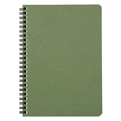 Image of Clairefontaine Ref 785323C Age Bag Wirebound Notebook (100 Pages) A5 Size, Squared Rulings, 90gsm Brushed Vellum Paper, Pocket for Loose Documents Green Cover