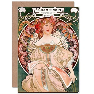 Image of Wee Blue Coo ALPHONSE MUCHA CHAMPENOIS OLD MASTER PAINTING BLANK GREETINGS CARD