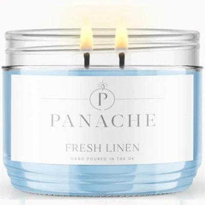 Image of Panache Double Wicked Scented Candles Fresh Linen 320 gram Jar Candle Natural Soy Wax 48 Hours Burn Great Gift Set for Women