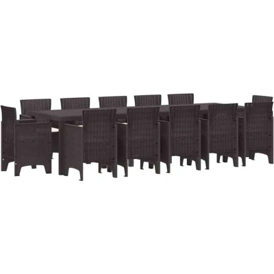 Image of vidaXL 13 Piece Garden Dining Set with Cushions Brown Poly Rattan