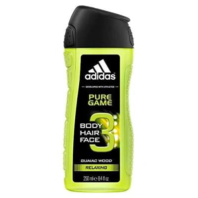 Image of adidas Pure Game 3 in 1 Shower Gel for Men Cleans Body and Hair Pack of 6 x 250 ml