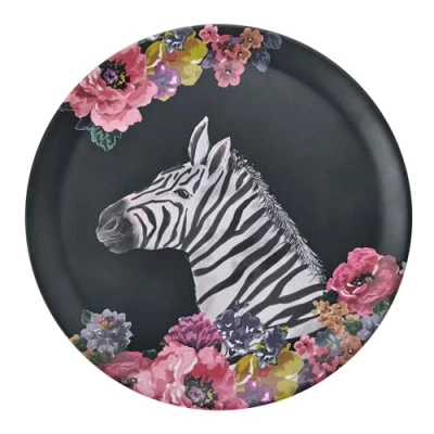 Image of Mikasa Wild at Heart Zebra Round Tray, 36cm Melamine Serving Lightweight and Durable Snack Dish with Animal Print