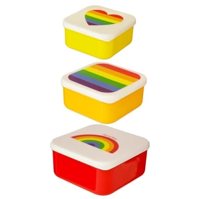 Image of Puckator Somewhere Rainbow Reusable Lidded Snack Pot Lunch Box Set of 3, BPA Free PVC, Work School Travel Home, Large 5.5x11.5x11.5cm Medium 4.5x10x19cm Small 4x8.5x8.5cm