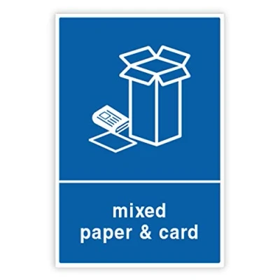 Image of Pack of 2 Mixed Paper &amp; Card Recycling Bin Stickers with Waterproof Self Adhesive Labels (or) Decals(A6 150 x 100 mm) Sara Prints V1070