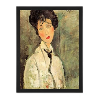 Image of Wee Blue Coo Amedeo Modigliani Portrait Woman With A Black Tie Old Large Framed Art Print Poster Wall Decor 18x24 inch