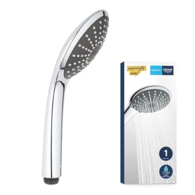 Image of GROHE Vitalio Joy 110 Hand Shower 11 cm (1 Spray Pattern, Water Saving 9.5 l/min Flow Limiter, Anti Limescale System, Universal Mounting System Fits All Standard Hoses), Chrome, 27315000