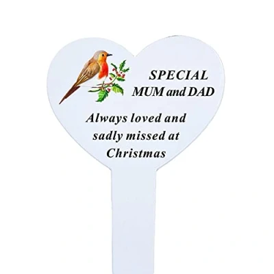 Image of Special Mum and Dad Christmas Robin Memorial Heart Remembrance Verse Ground Stake